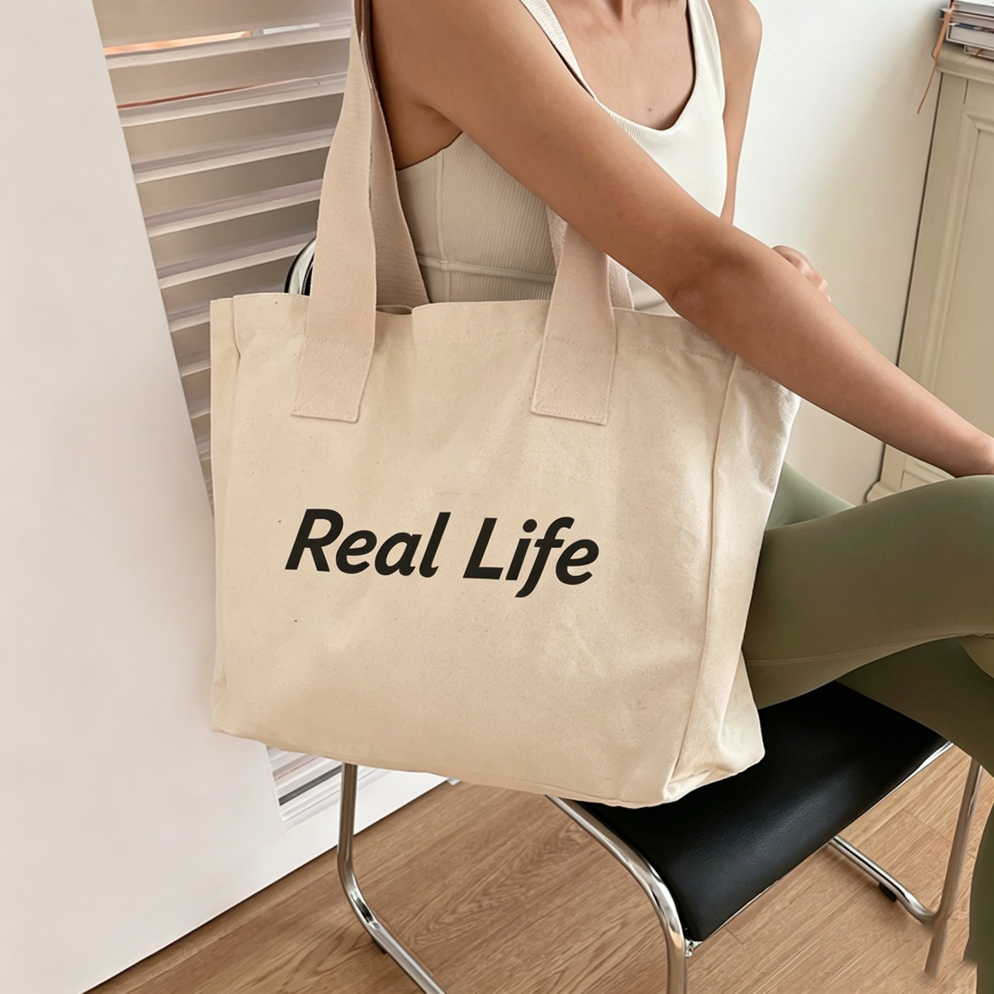 Large Capacity Canvas Tote Bag Customized Logo Solid Color Letter Printing Organic Cotton Canvas Tote Bag