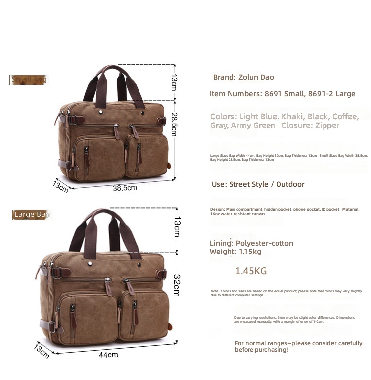 Cross-border Casual Canvas Soft Bag Business Briefcase Handheld/Crossbody/Shoulder Three-Use Large Size Breathable