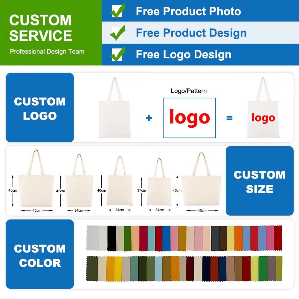 Custom Logo Printed Sublimation Blank Reusable Grocery Shopping Tote Bag New Style Cotton Canvas Letter Pattern