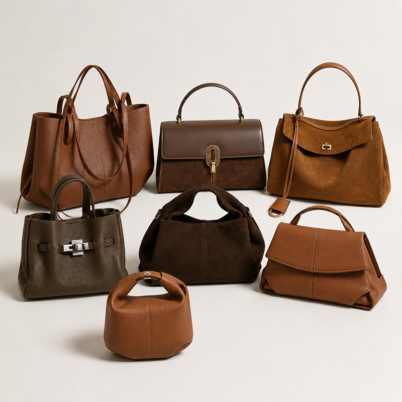 Genuine Leather Woven Bucket Tote Bag Brown Large Capacity Shoulder Handbag Casual Pendler Stil Custom Logo
