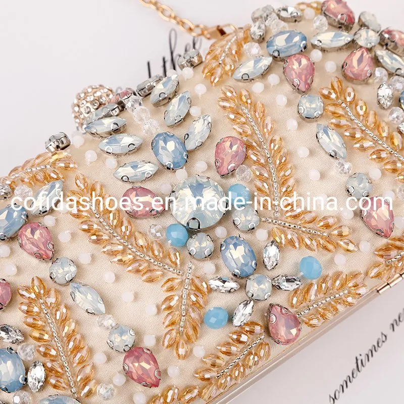Women Crystal Pearls Clutch Purse Handbag Chain Wedding Evening Party Ladies Bag