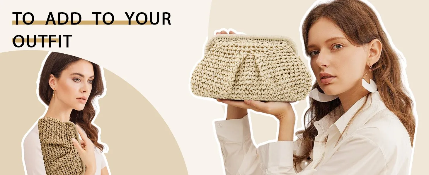 Straw Clutch Purses for Women Woven Boho Pouch Beach Bags