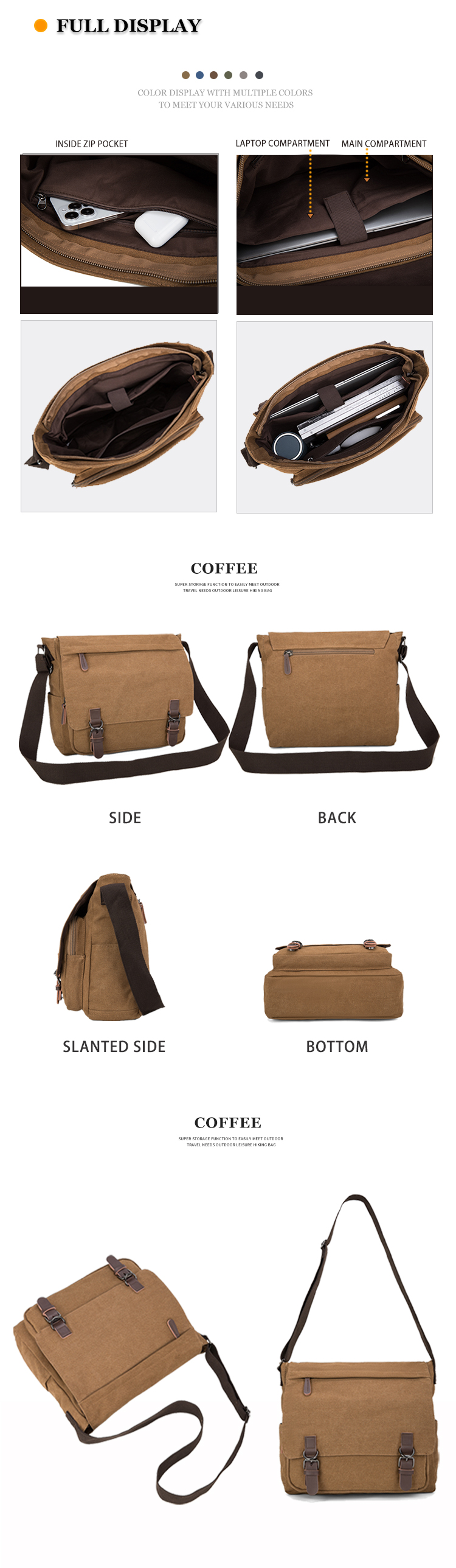 Wholesale Vintage Canvas Satchel Messenger Bag for Men Business Travel Sling Shoulder Bag Laptop Book Bag