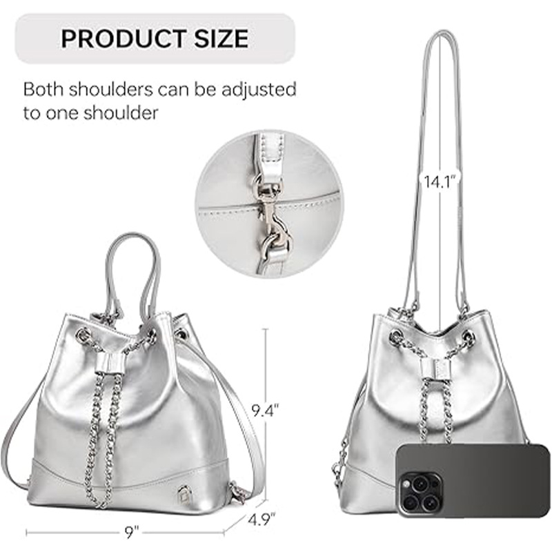 Factory-customized 2024 New Fashion Versatile PU Bucket Bag with Polyester Lining Trendy Casual Chain Shoulder Bag for Women