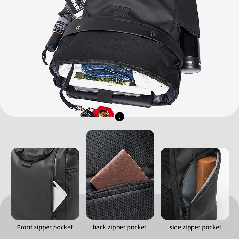 Ergonomic Unisex Black Nylon Business Travel Laptop Backpack 17-Inch Waterproof Design Polyester Lining Air Cushion Straps