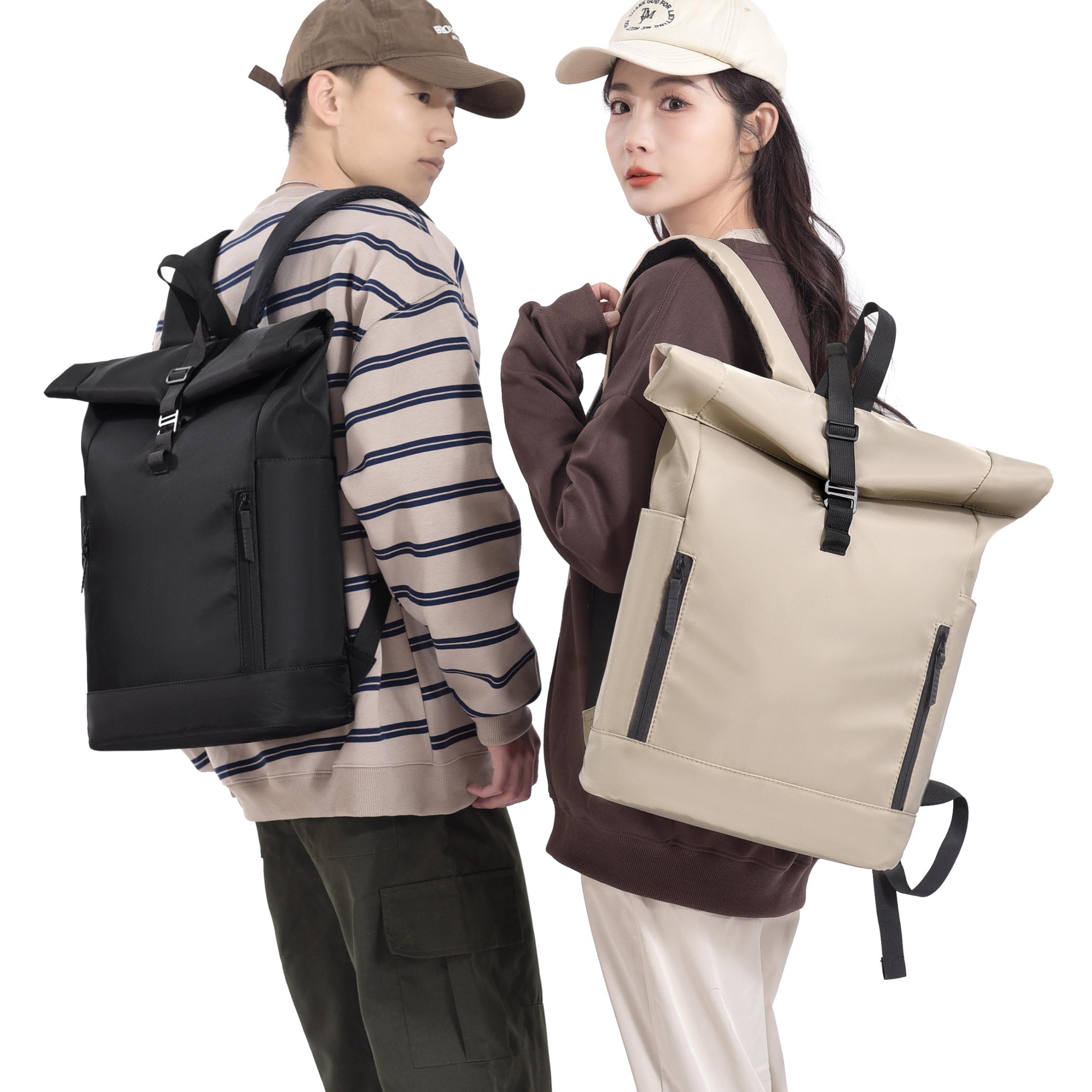 Large Capacity Unisex Roll Top Daypack Waterproof Oxford Laptop Backpack Durable Polyester Lining for Travel College Leisure