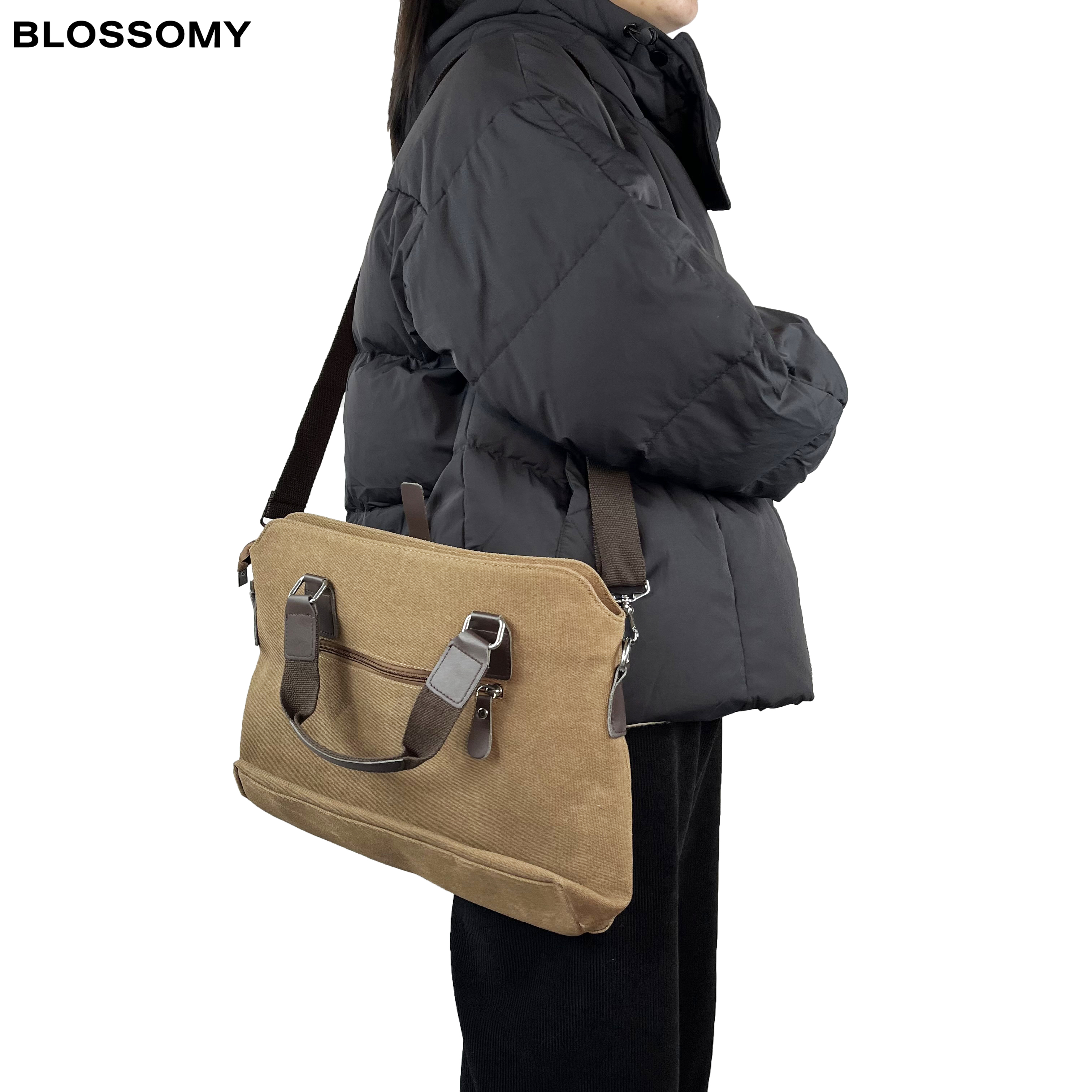 Men's Simple Fashion Canvas One Shoulder Crossbody Portable Briefcase