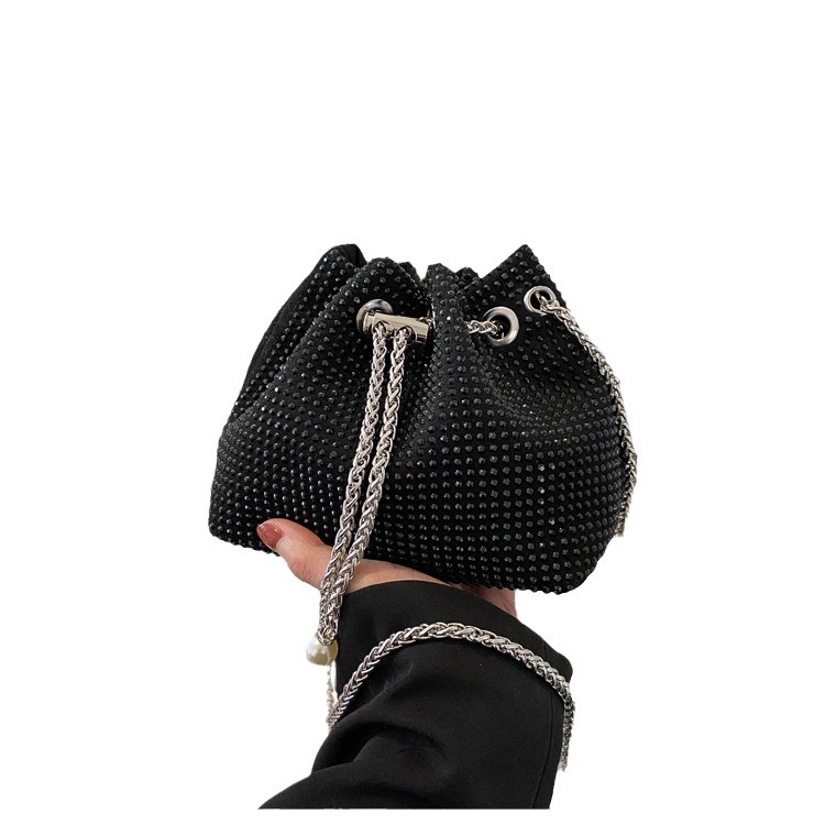 2026 New Best-Selling Women's Diamond-Studded Shiny Water &amp; Full Diamond Bucket Crossbody Bag with High-End Chain