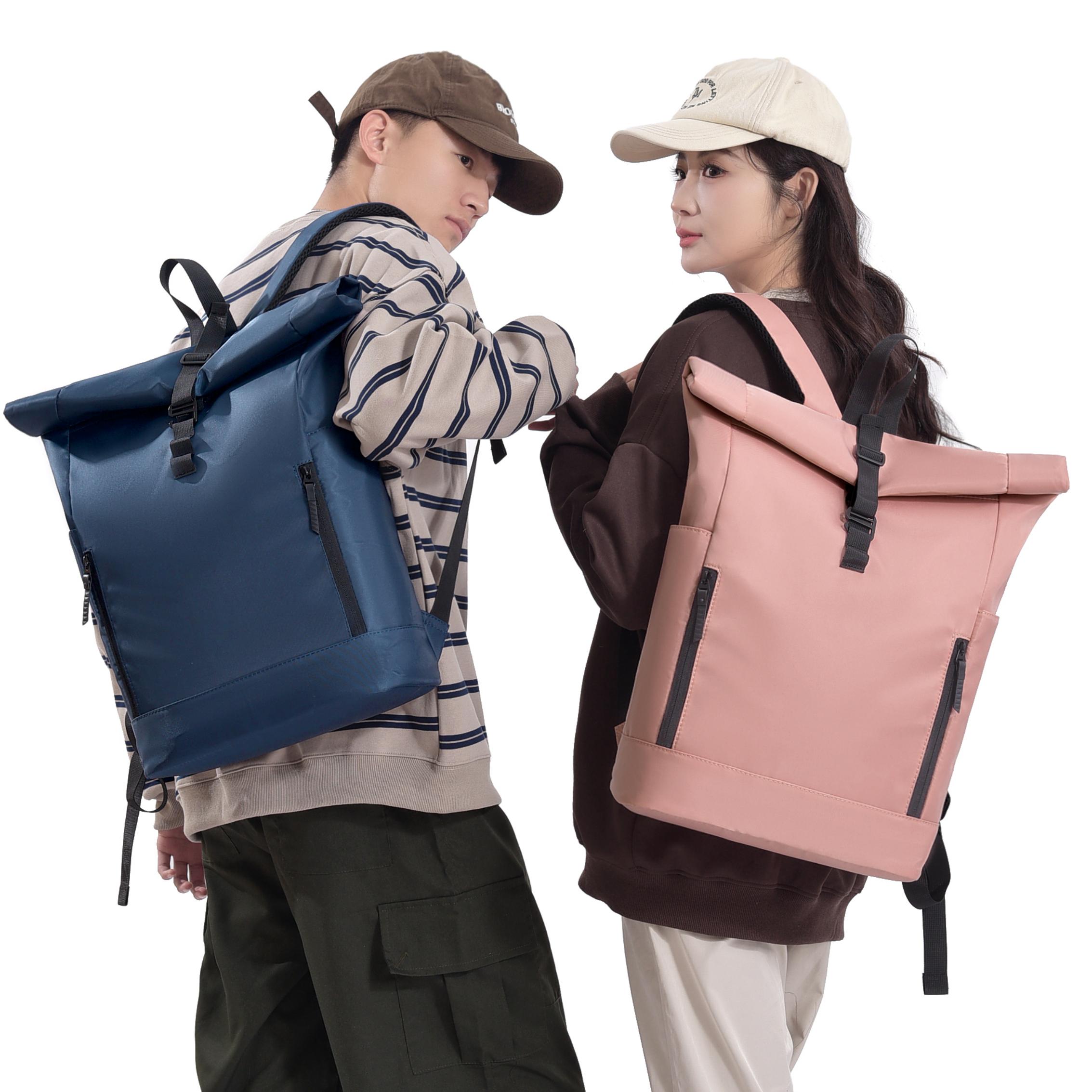 Large Capacity Unisex Roll Top Daypack Waterproof Oxford Laptop Backpack Durable Polyester Lining for Travel College Leisure