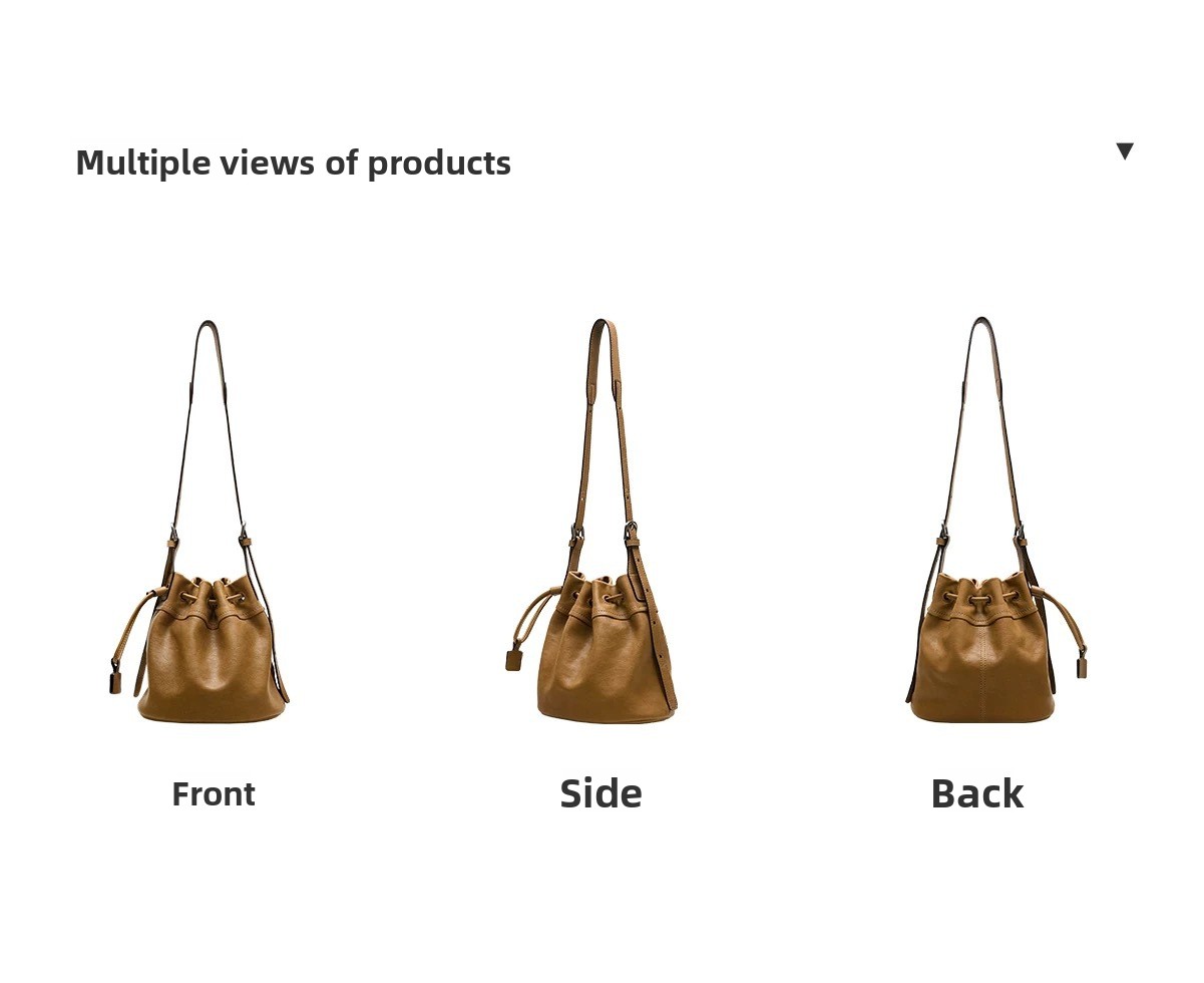 Qiu PU Yunshu Small Bucket Bag Retro Simple All-match Single Shoulder Crossbody Drawstring Solid-color Stitching