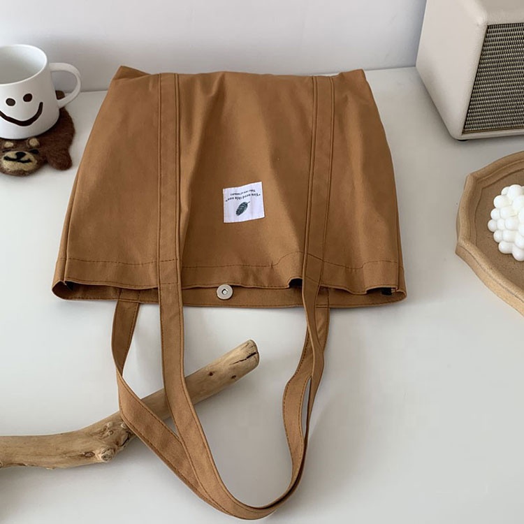 Hot Sale Custom Logo Retro Pure Color Blank Simple Single Shoulder Literary Artistic Cotton Canvas Shopping Tote Bag
