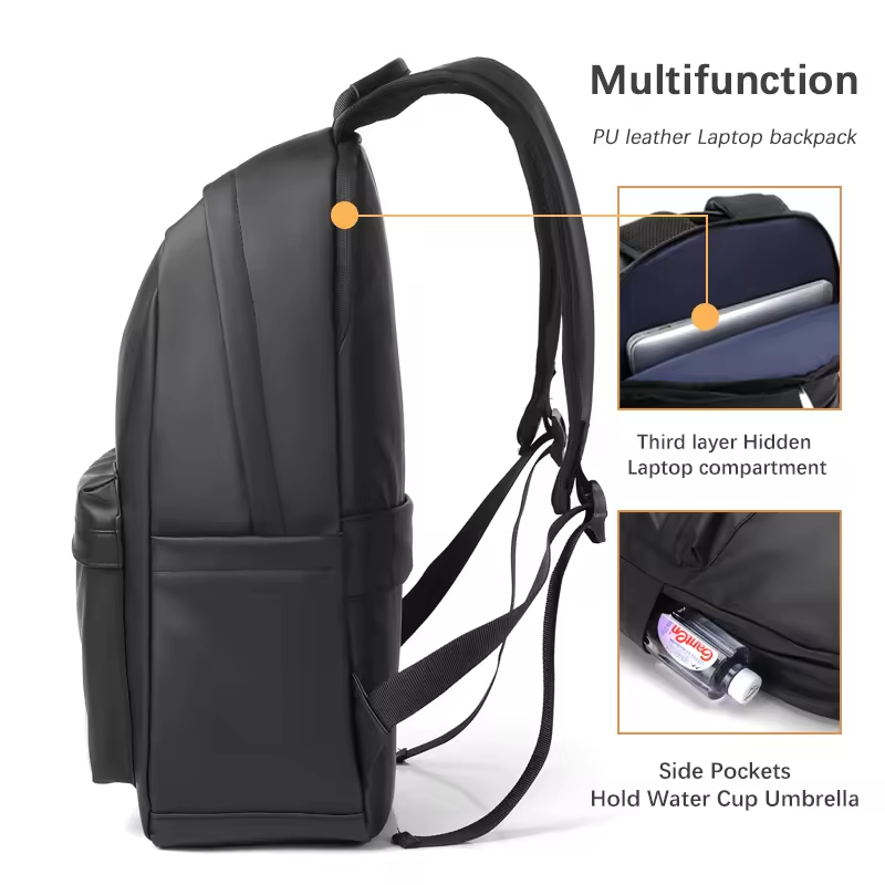 Custom Designer Durable Travel Waterproof PU Leather School Bag Business Casual Sports Student Bagpack Back Pack Laptop Backpack