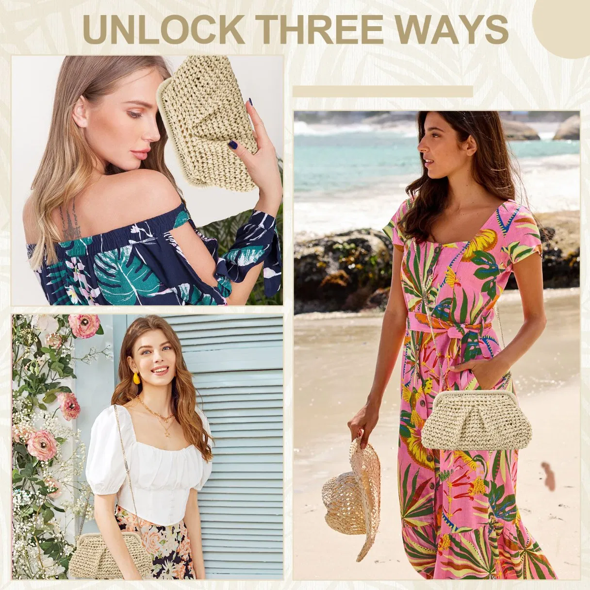 Straw Clutch Purses for Women Woven Boho Pouch Beach Bags