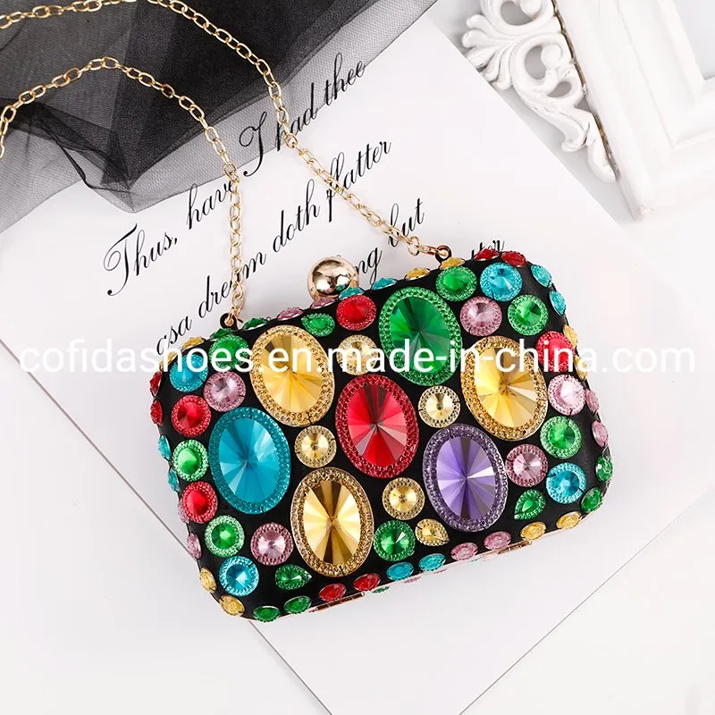 Women Crystal Pearls Clutch Purse Handbag Chain Wedding Evening Party Ladies Bag