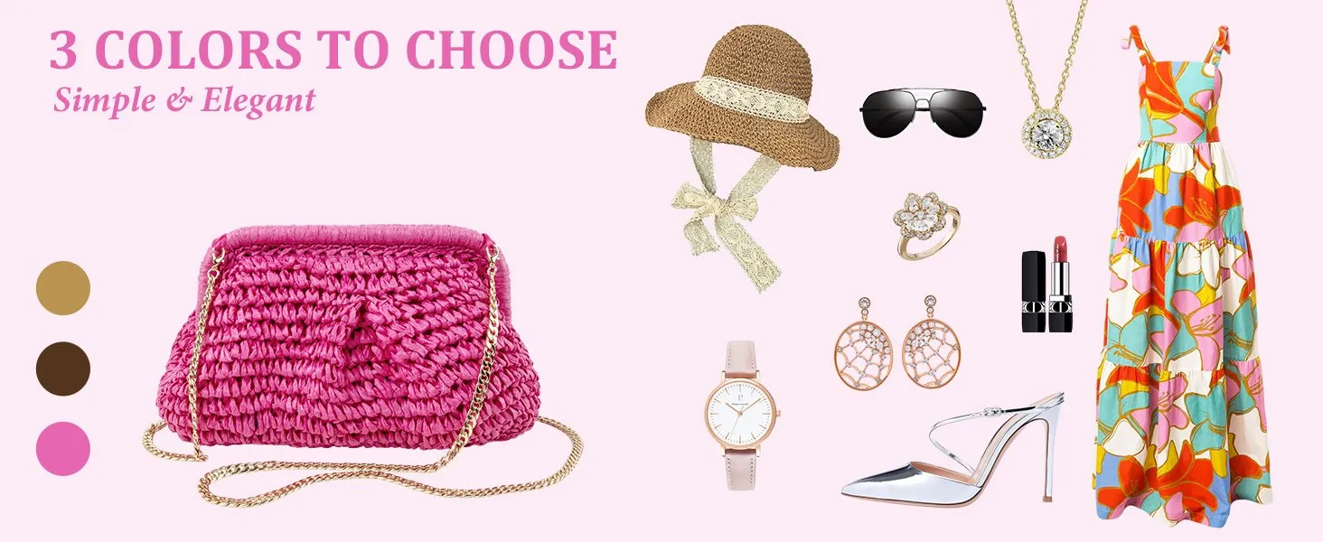 Straw Clutch Purses for Women Woven Boho Pouch Beach Bags
