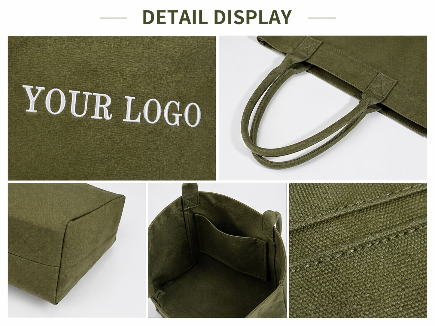 Custom Embroidery Canvas Tote Bag Large Capacity Cotton Shopping Bag Wide Strap Eco Friendly Reusable Grocery Beach Tote