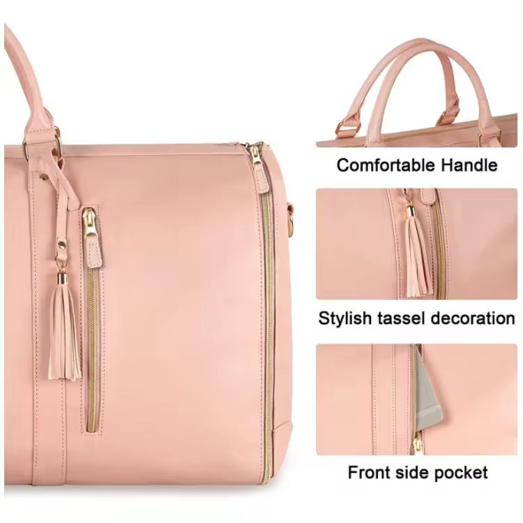 Custom Logo Large Vintage Leather Handsuit Duffle bag With Zipper Closure Shoe bag - Travel Friendly