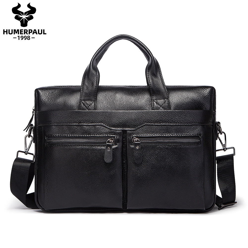 HUMERPAUL Genuine Leather Men's Crossbody Shoulder Bag Business Briefcase with Laptop Compartment High Quality Travel Handbag