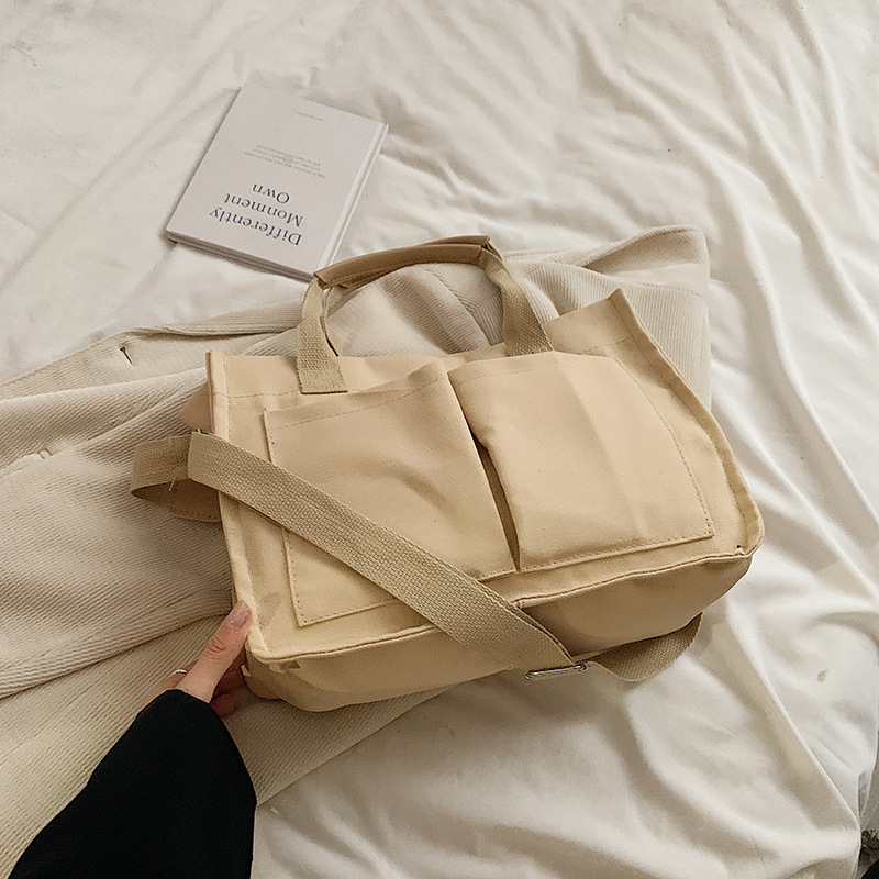 Huimei New Popular Splicing New Fashionable Broadband Crossbody Canvas Shopping Tote Bag Simple Hand-held Bucket Bag