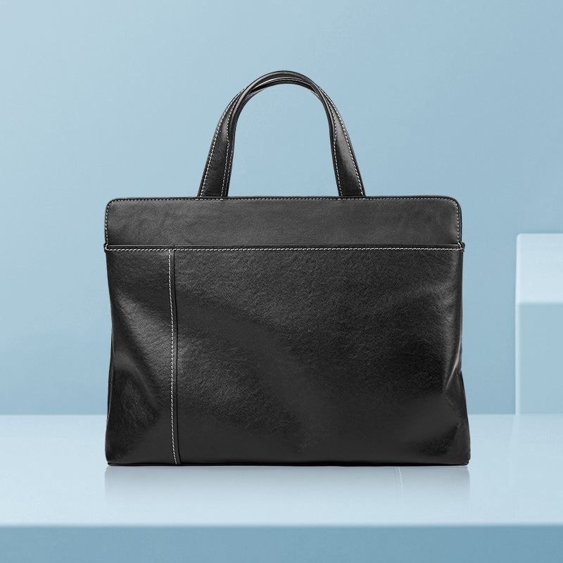 HAOXIN Men's Genuine Leather Soft Briefcase Satchel Stitching Polyester Lining Urban Simplicity No Closure Large Capacity