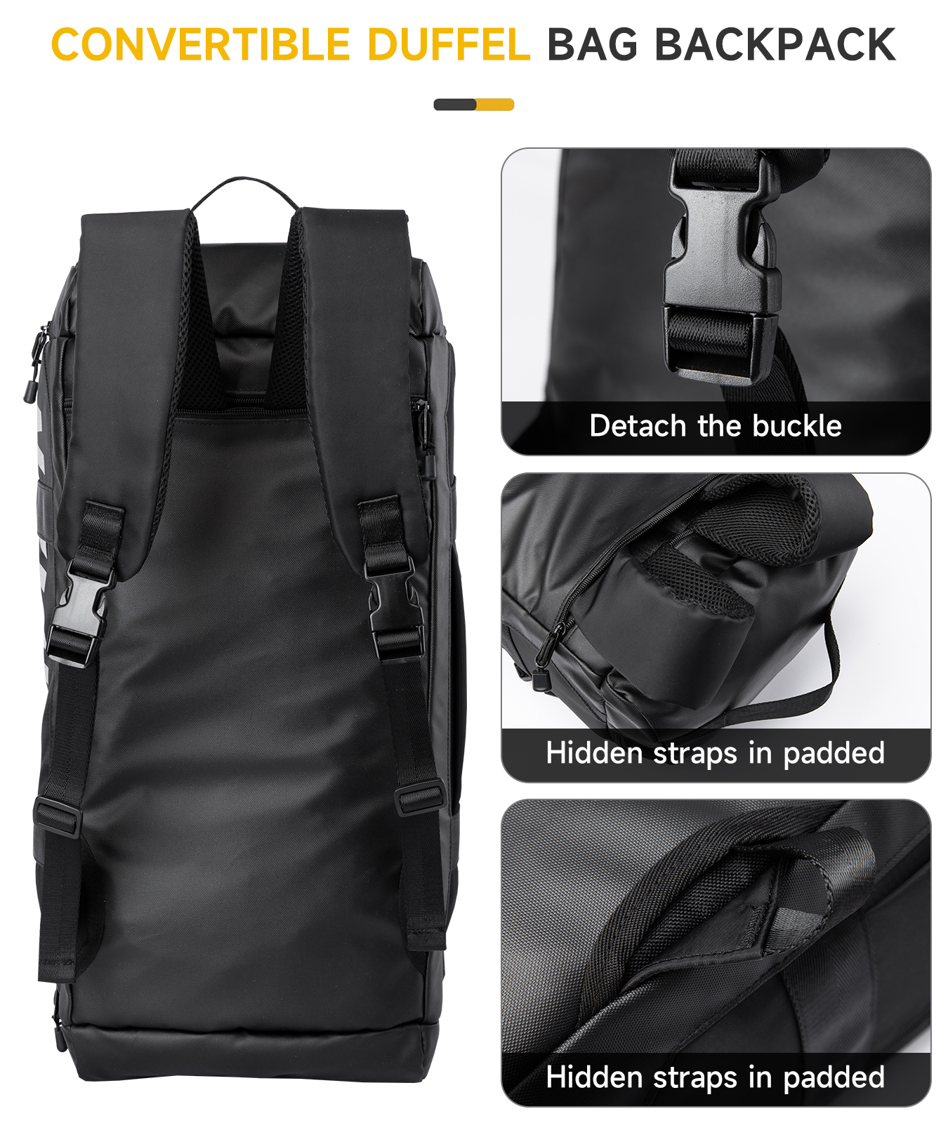 FOURMAN Fashion Unisex Waterproof Oxford Duffle Bag with Zipper Closure and Backpack Straps for Gym Sports Travel