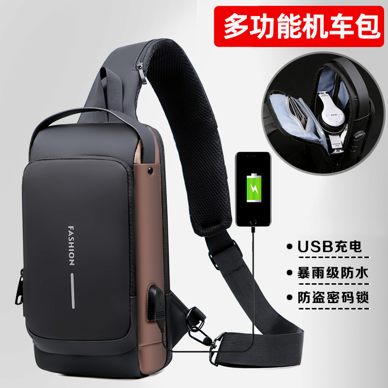 High Density England Style Crossbody Chest Bag with Usb Password Lock Anti-theft Shoulder Bag Sling Bag Waterproof Custom Logo