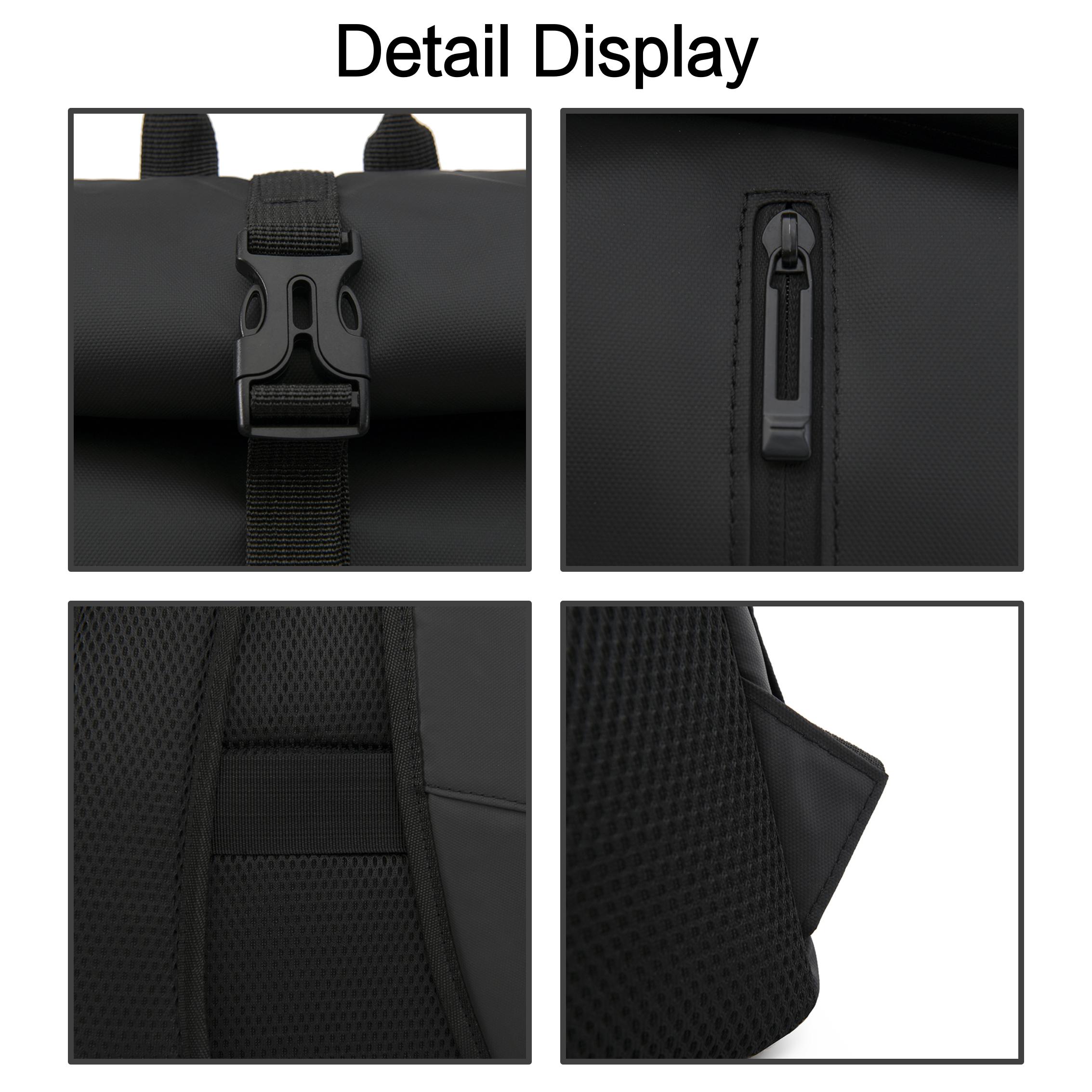 Unisex Trendy Roll Top Laptop Backpack With Customizable RPET Fabric Accessible Expandable Business Bag Waterproof Company Gift
