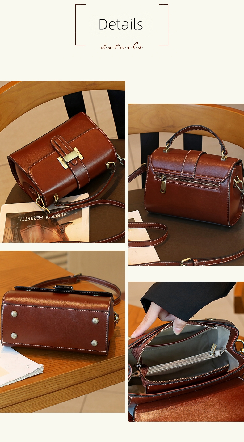 Genuine Leather Women Handbag Compartment