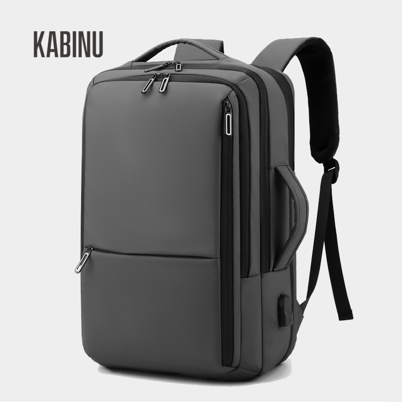 KABINU Factory Wholesale Custom Logo Expandable Men's Laptop Backpack, Waterproof PU Fabric USB Charging Business Backpack