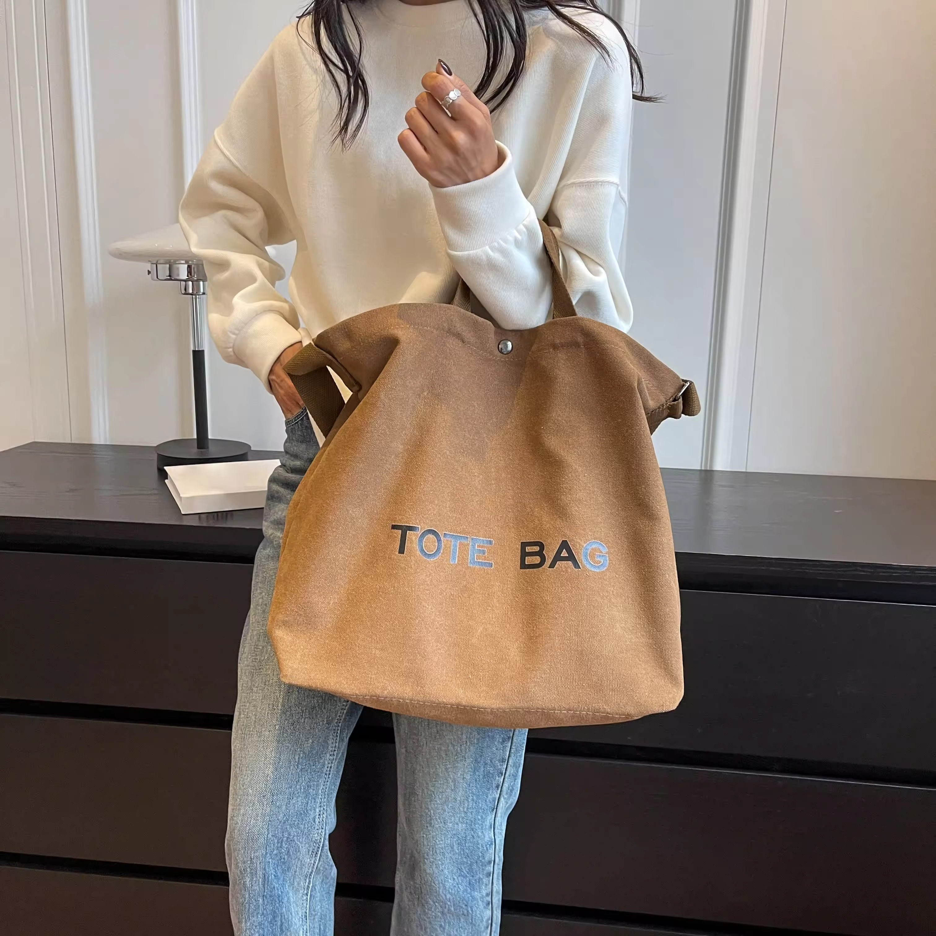 New Simple Custom Letter Print Crossbody Canvas Messenger Bag Vintage Student Shoulder Canvas Tote Bags For Work School Travel