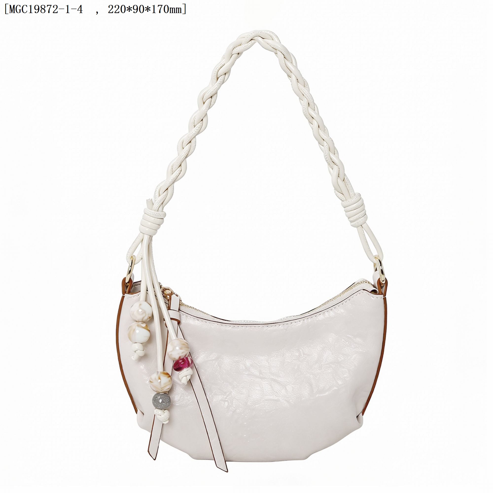 French Style Soft PU Leather Hobo Bag with Braided Handle &amp; Bead Decoration, Elegant Daily Shoulder Purse