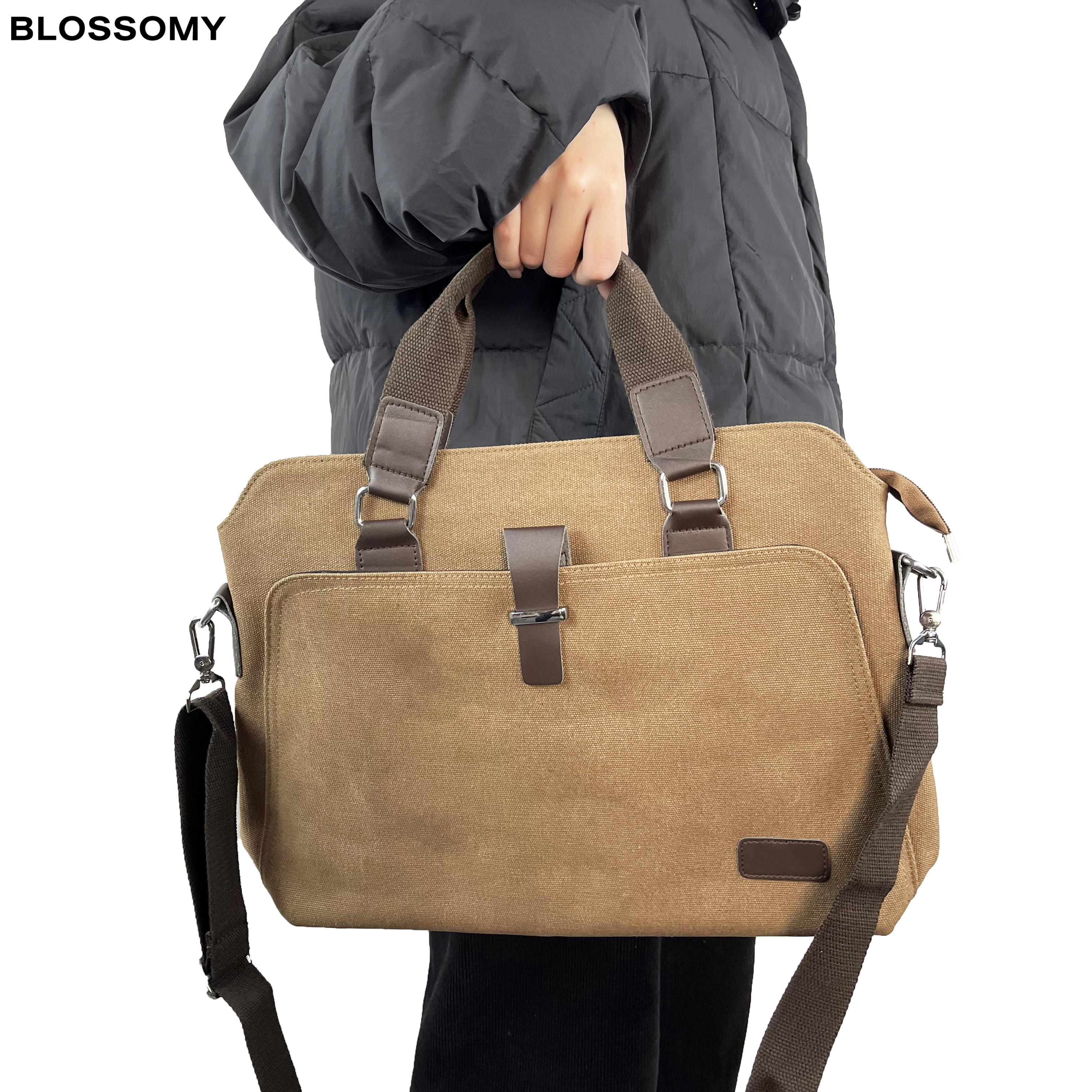 Men's Simple Fashion Canvas One Shoulder Crossbody Portable Briefcase