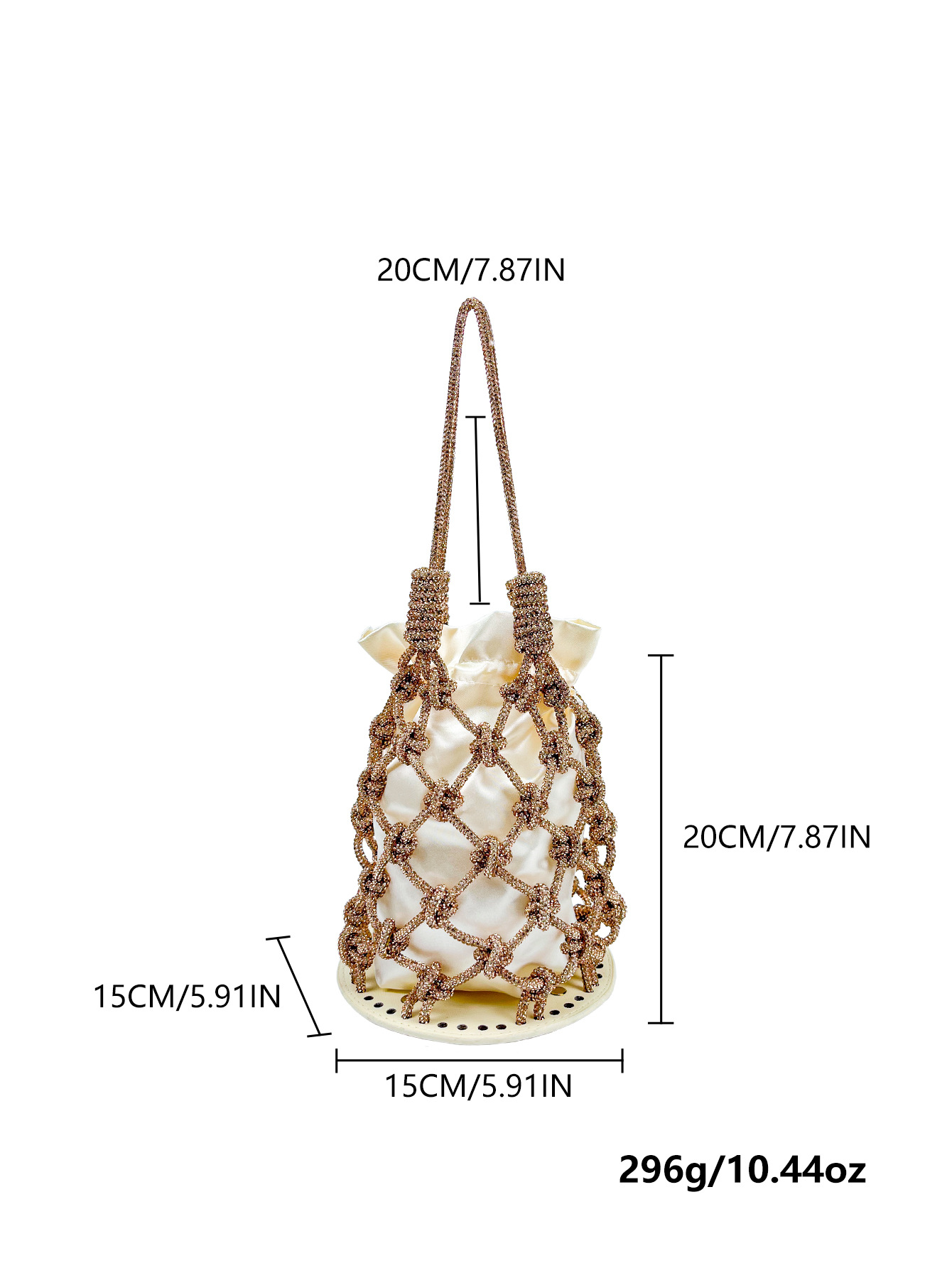 French Style Gentle Flash Diamond Net Bag Handbag Handmade Woven Hollow Bucket Bag Celebrity Style Dinner Underarm Light