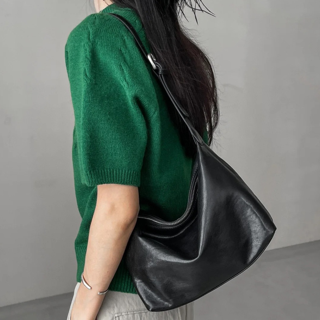 New Large Capacity Genuine Cowhide Hobo Tote Bag for Women Zip Vegetable Tanned First Layer Armpit Crossbody Bag Dumpling