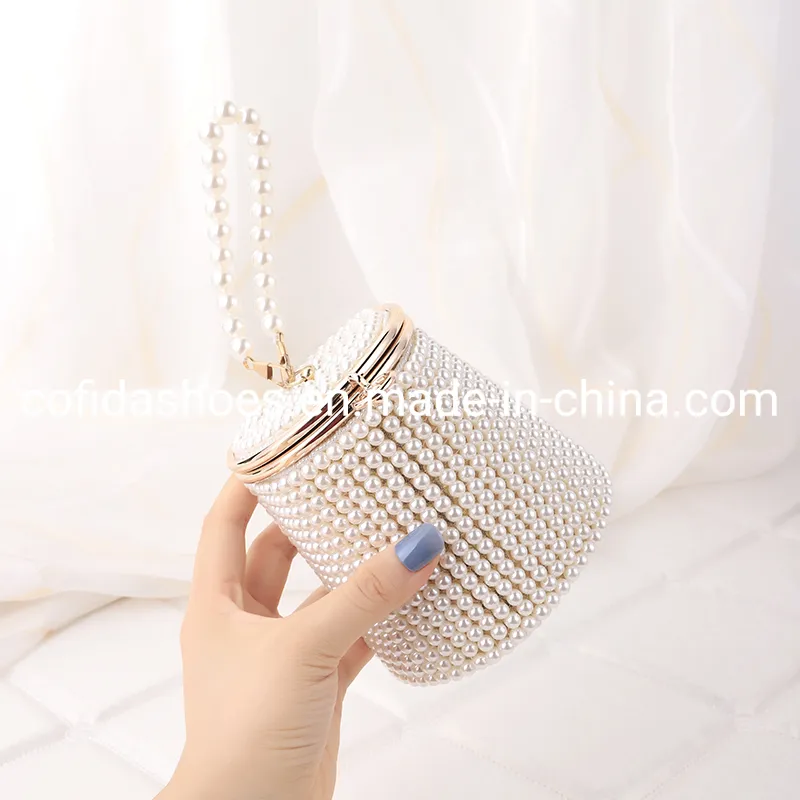Women Crystal Pearls Clutch Purse Handbag Chain Wedding Evening Party Ladies Bag