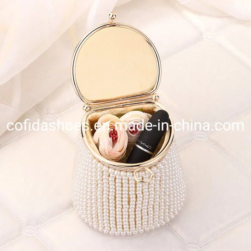 Women Crystal Pearls Clutch Purse Handbag Chain Wedding Evening Party Ladies Bag