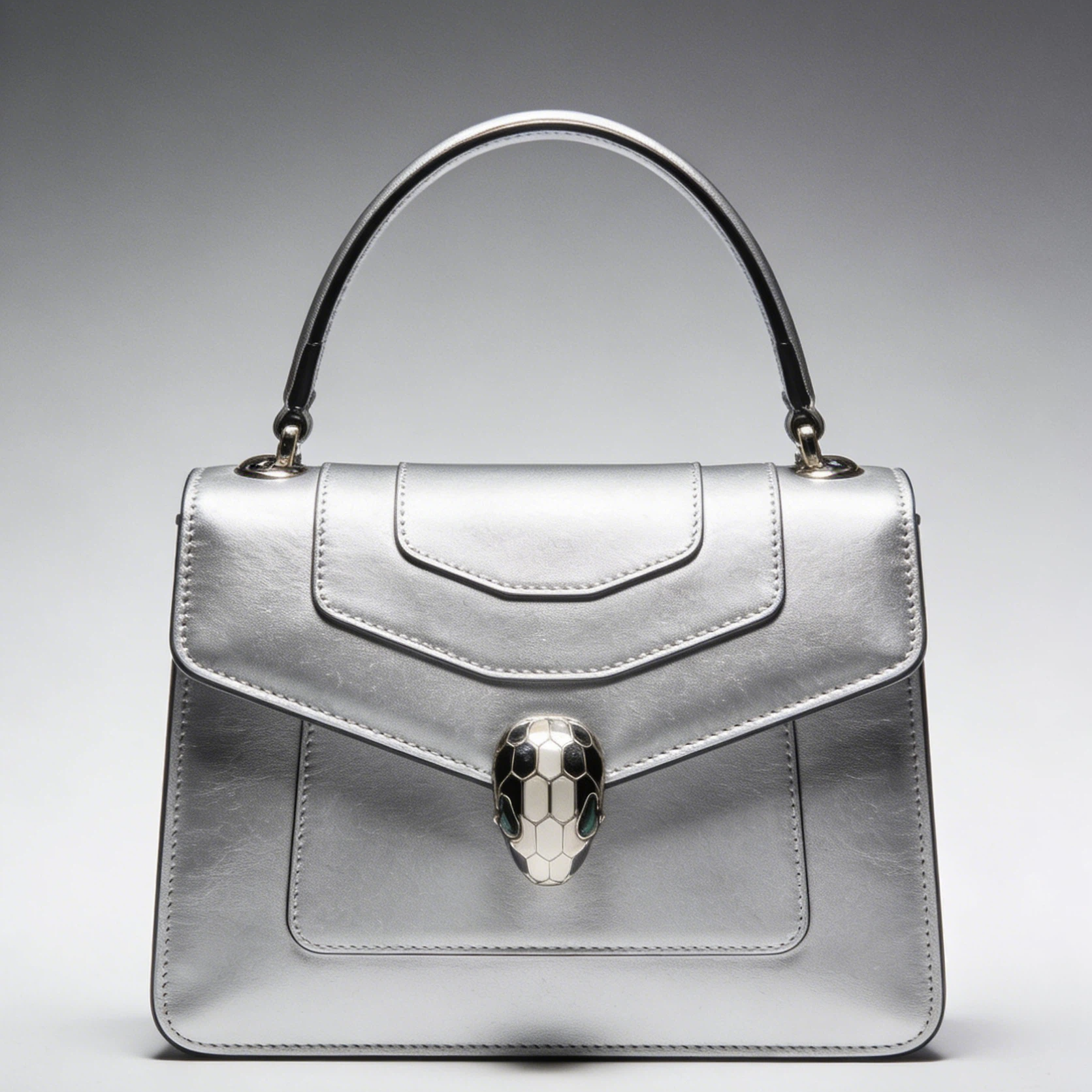 Factory Direct Premium Leather Women's Retro Structured Satchel Bag Elegant Snake-Emblem Lock Top Handle Purse