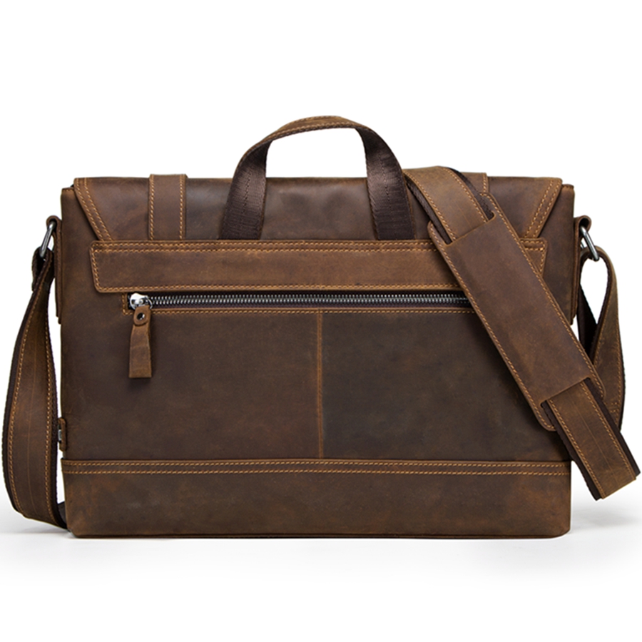 Contact's Drop Shipping Luxury Crazy Horse Leather Briefcase Men Satchel Laptop Genuine Leather Soft Bag Briefcase for 12 Inches