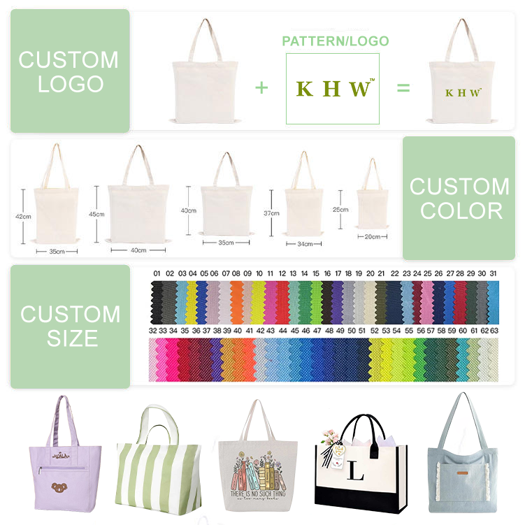 Large-capacity Zippered Canvas Tote Bag Portable Shoulder Bag Printable LOGO Canvas Bag for Shopping and Going Out