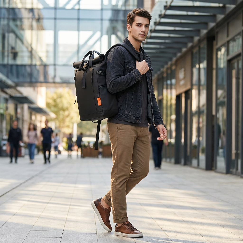 Unisex Large Capacity Roll Top Laptop Backpack Custom Waterproof Anti-theft Outdoor Travel Business Backpack
