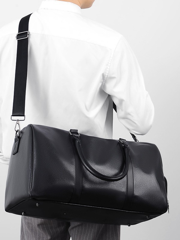 Customized Vegan Pebble Texture Leather Travel Weekender Overnight Duffel Bag Gym Sports Luggage Tote Duffle Bags for Men