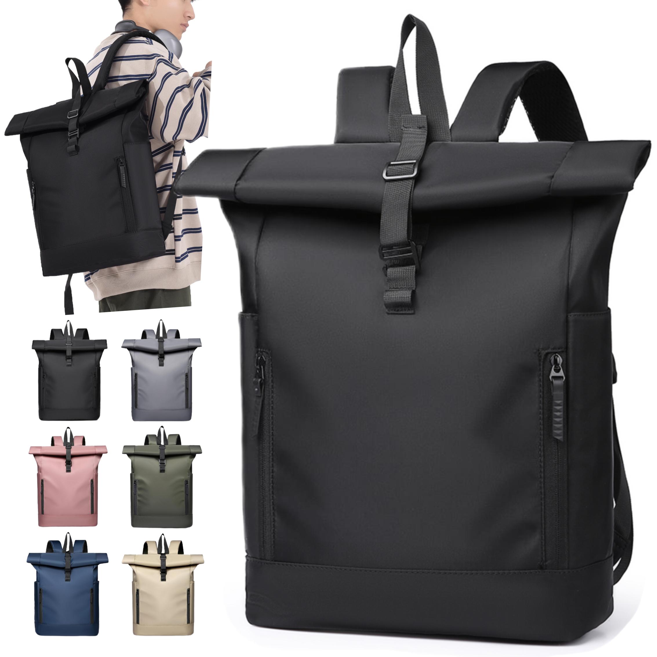 Large Capacity Unisex Roll Top Daypack Waterproof Oxford Laptop Backpack Durable Polyester Lining for Travel College Leisure