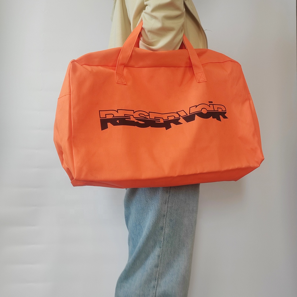 Custom Large Orange 420d 600d Polyester Oxford Tote Zipper Bag Gym Logo Printed Strong Storage Shopping Bag Letter Pattern