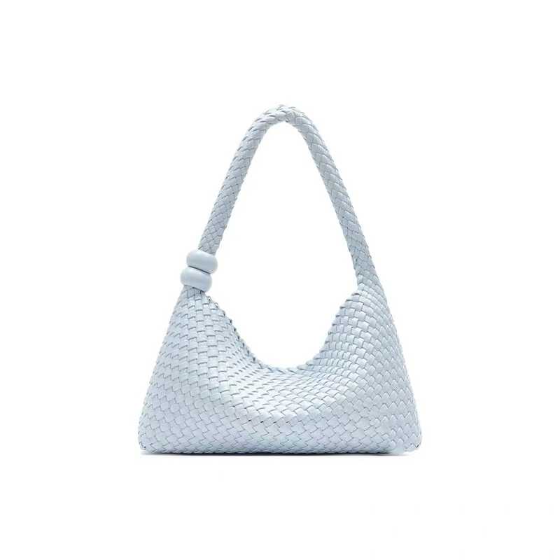 Hand-woven Hobo Large Lunchbox Bag Beaded Handbag Soft Leather Solid Color Lightweight Casual Relaxed Large Capacity Shoulder