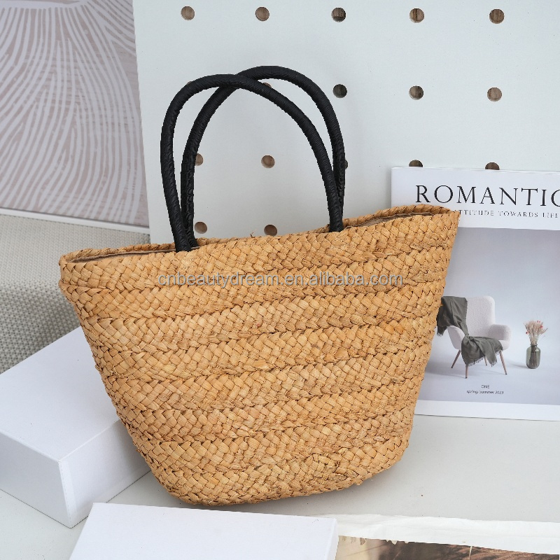 Women's Summer Beach Casual Satchel PP Straw Bag with Cotton Lining Branded Pattern Two Top Handles Natural Shoulder Handbag