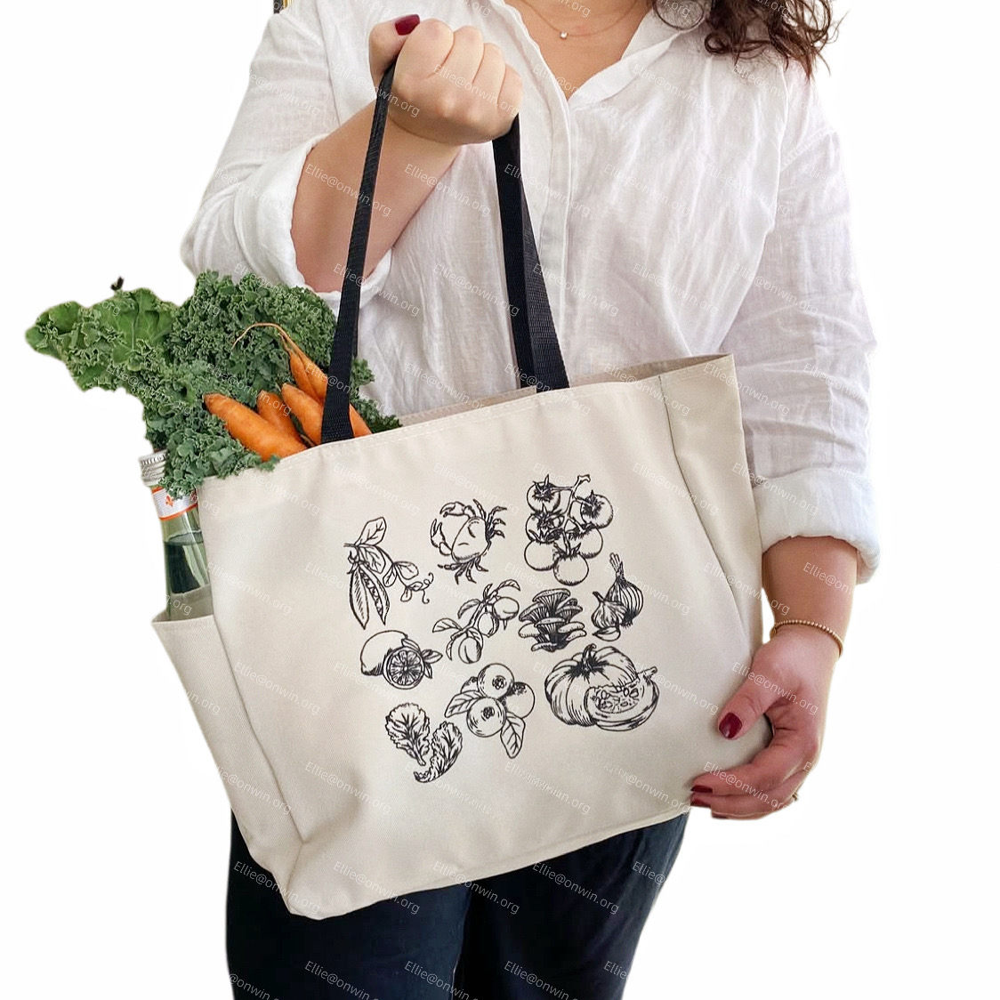 100% Cotton Letter Pattern Tote Bag Ultimate Companion Reusable Grocery Tote For Shopping Farmers Markets &amp; Supermarkets