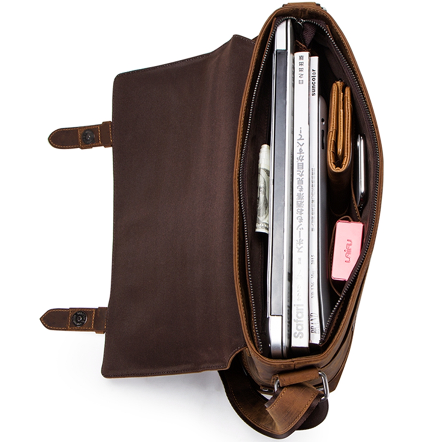 Contact's Drop Shipping Luxury Crazy Horse Leather Briefcase Men Satchel Laptop Genuine Leather Soft Bag Briefcase for 12 Inches