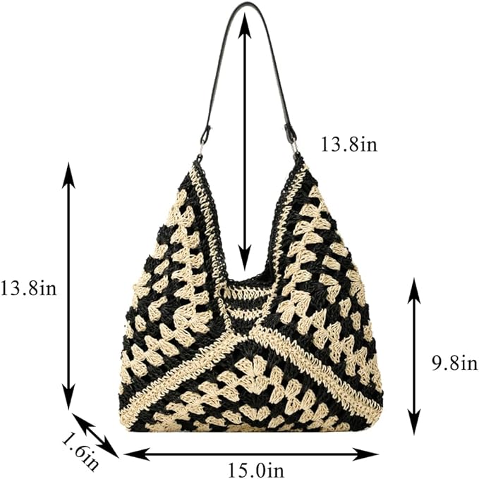 Women's Summer Straw Flap Hobo Designer Tote Bag Stylish Eco-Friendly Bohemian Beach Large Capacity Travel Outdoor Snap Closure