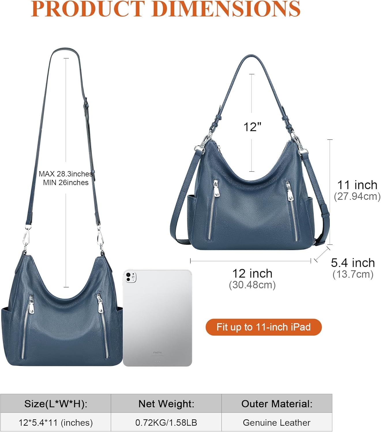 Fashionable Women's Hobo Shoulder Bag Genuine Leather Crossbody Bags Zip Closure Single Strap Medium Size