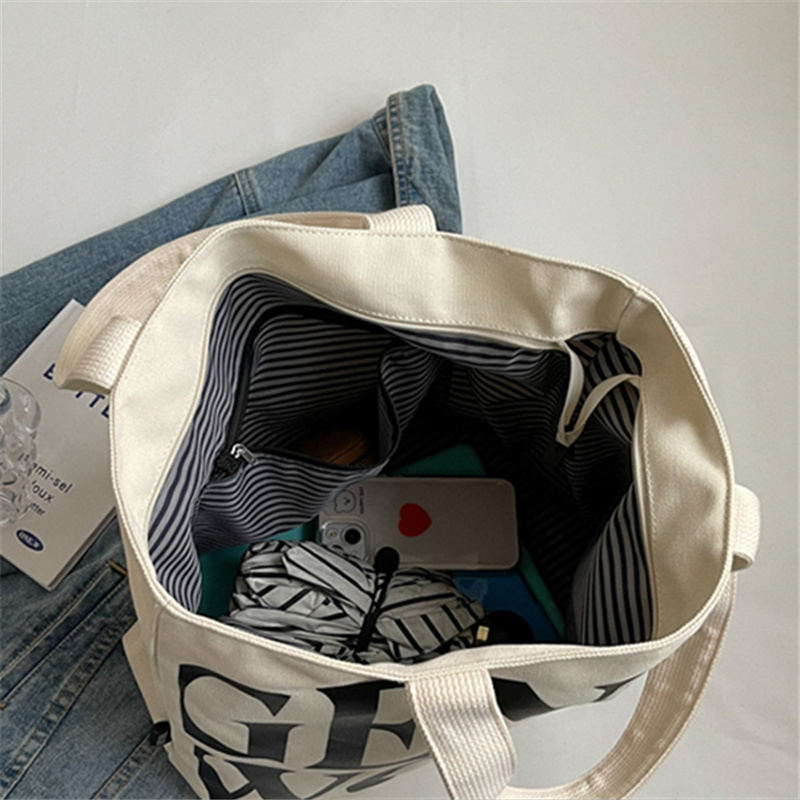 Eco-Friendly 100% Cotton Tote Bag Customized Logo Shopping Bag with Zipper Recyclable Canvas Bags for Women